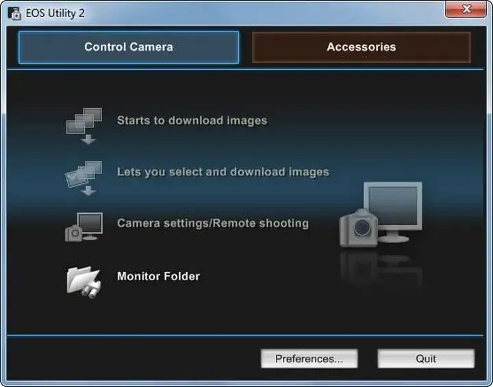 interfejs programu canon eos utility