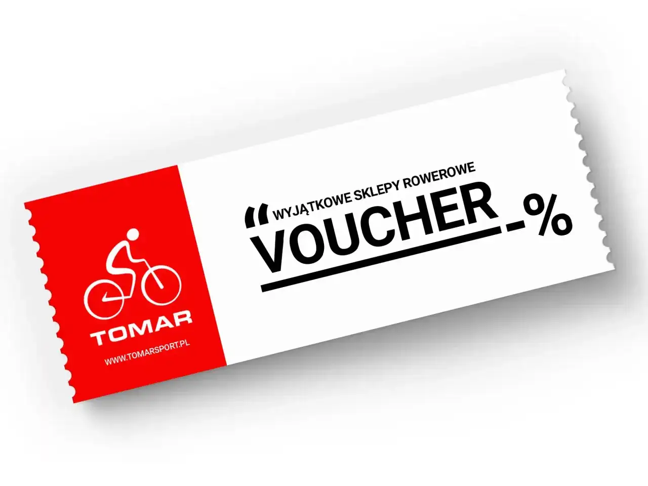 Czerwony voucher z logo roweru i napisem 