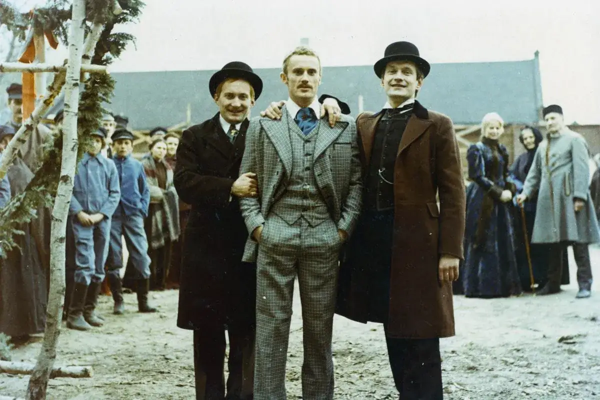 Andrzej Wajda i Daniel Olbrychski na planie filmu Ziemia obiecana