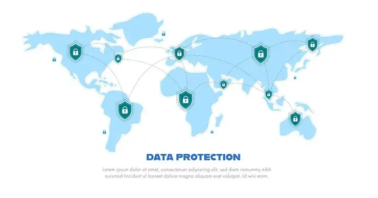 Mapa świata z ikonami streamingu i kł&oacute;dki VPN