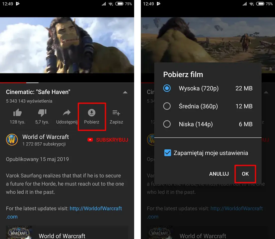 pobieranie film&oacute;w na telefon offline podr&oacute;ż