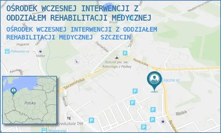 Mapa Szczecina z lokalizacją placówek rehabilitacyjnych NFZ