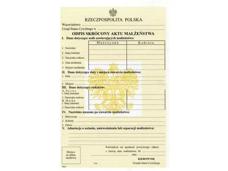 cennik odpisów aktu małżeństwa tabela