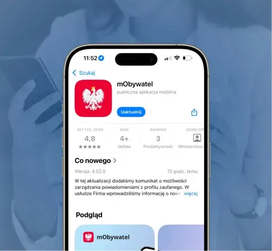 mObywatel aktualizacja Google Play przycisk