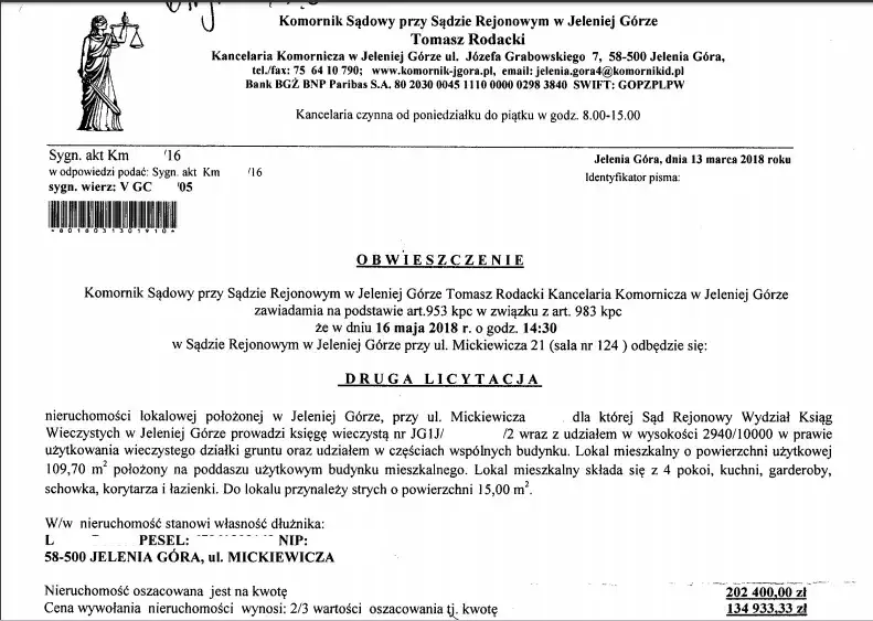 Egzekucja komornicza, zajęcie konta bankowego, licytacja nieruchomości
