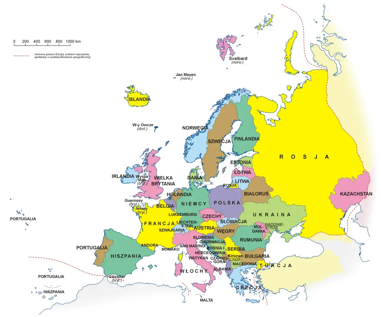 Mapa Europy z zaznaczonymi popularnymi kierunkami turystycznymi