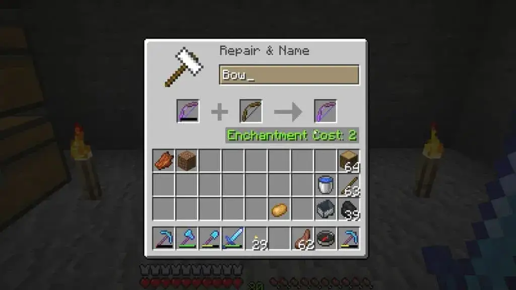 minecraft crafting table bow repair