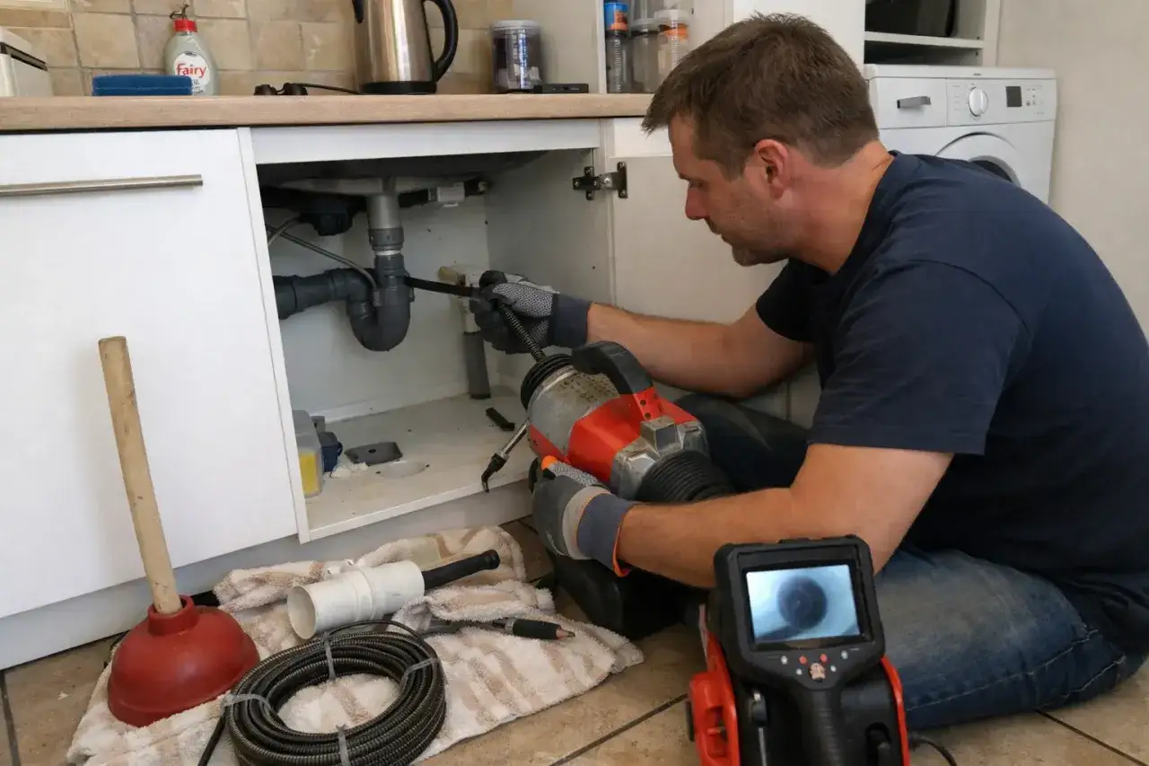 hydraulik naprawia rury w ścianie