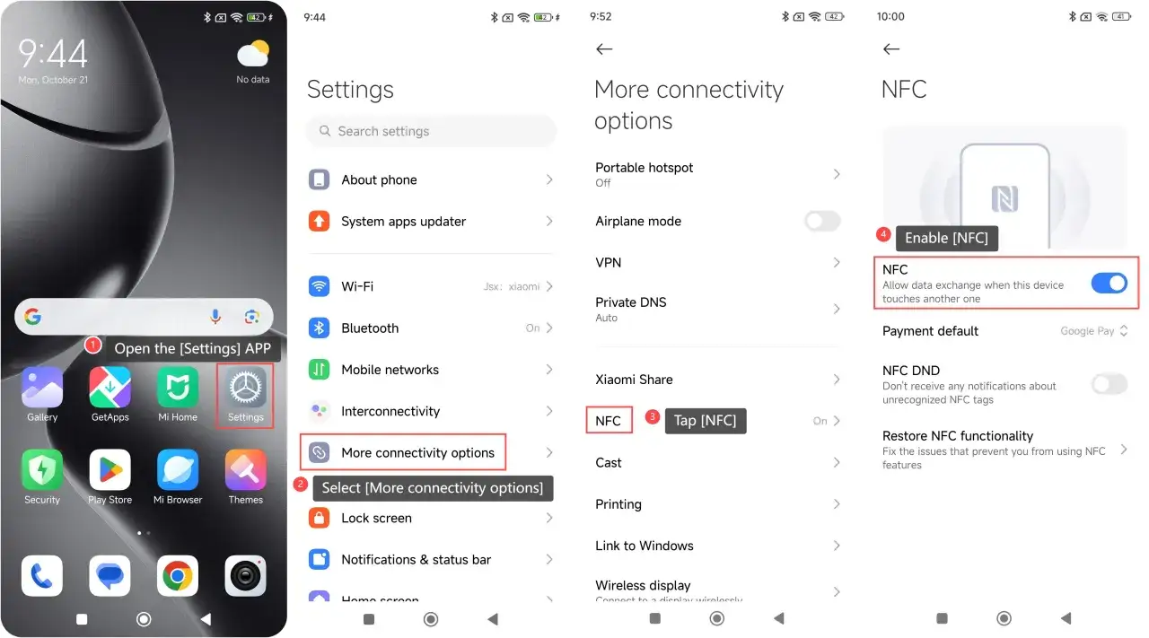Telefon Xiaomi z ikoną NFC w ustawieniach