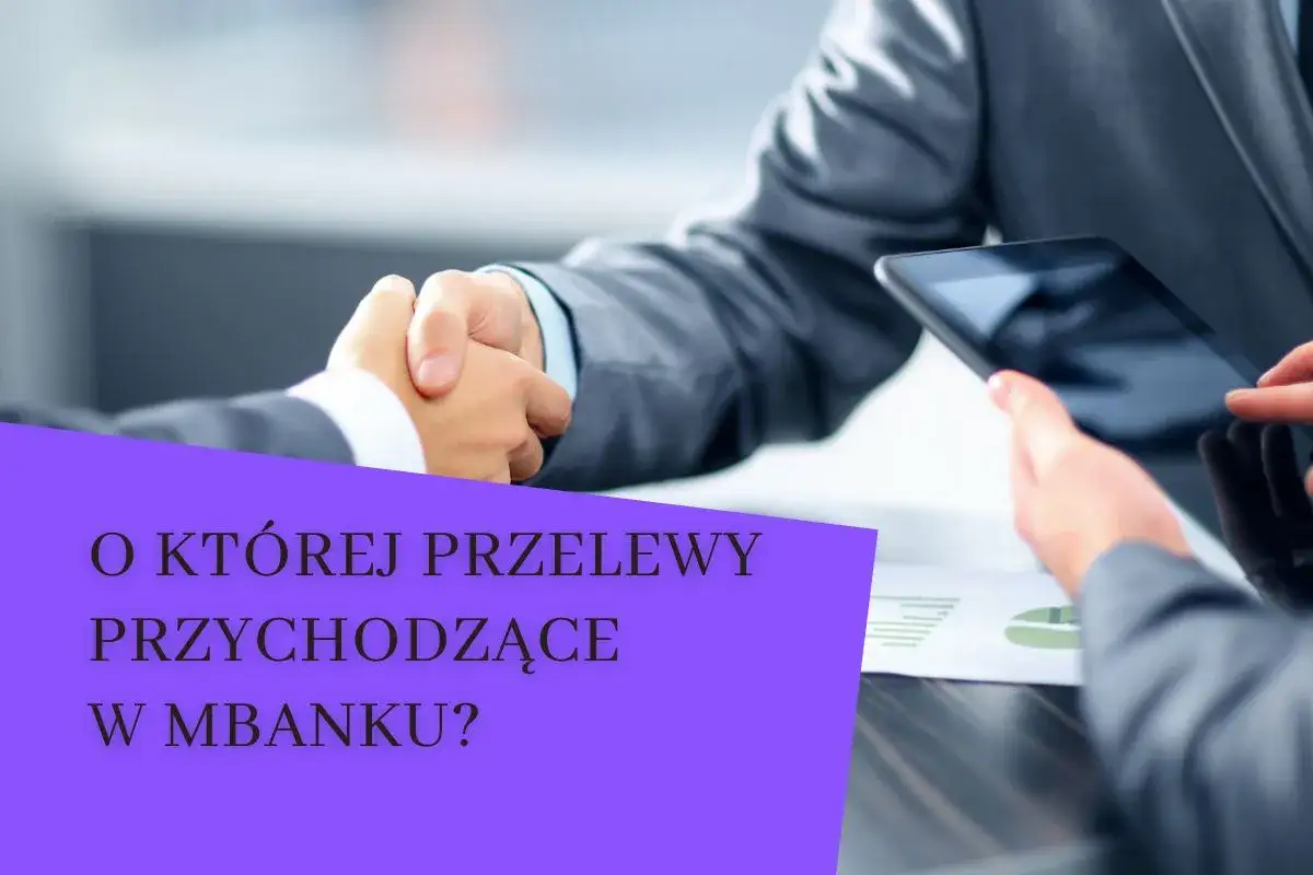Dwie osoby ściskają sobie dłonie, jedna z nich trzyma tablet. Tekst na fioletowym tle pyta: 