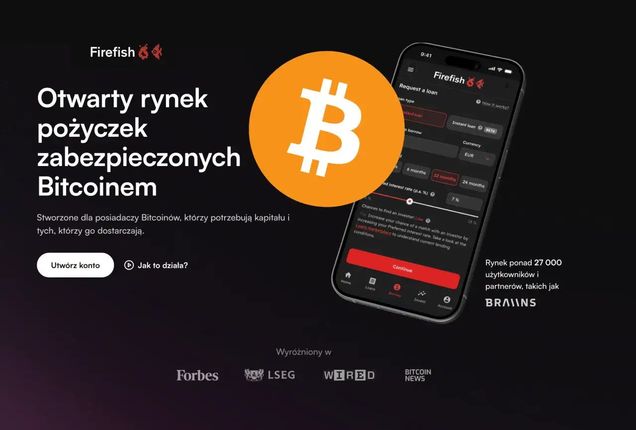 Otwarty rynek pożyczek zabezpieczonych Bitcoinem. Aplikacja Firefish ułatwia znalezienie inwestora na giełdzie pożyczek prywatnych.