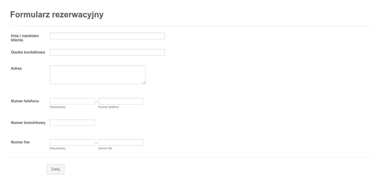Formularz rezerwacji hotelu online