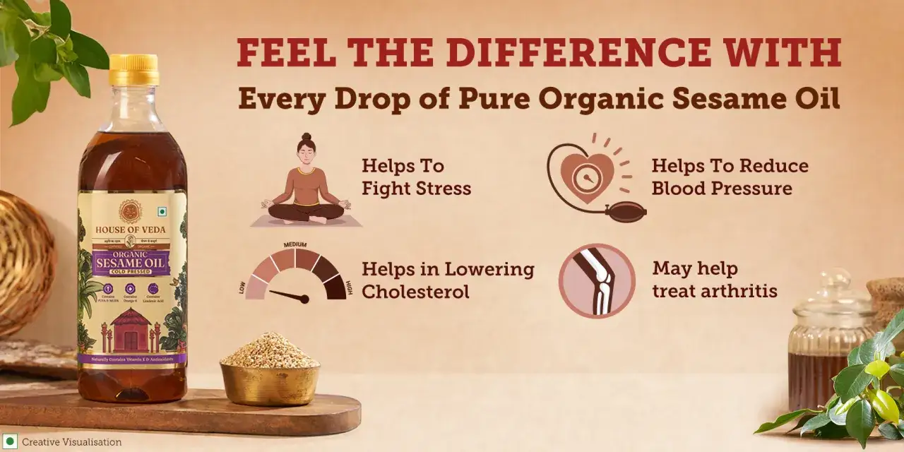 Olej sezamowy do czego? Pomaga zwalczać stres, obniżać ciśnienie i cholesterol, a także łagodzić artretyzm.