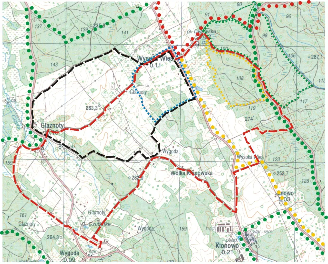 szlaki piesze rowerowe Wzgórza Dylewskie