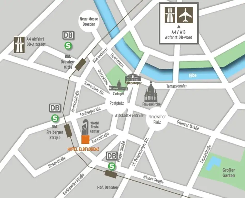 Dresden Altstadt Hotels &Uuml;bersichtskarte