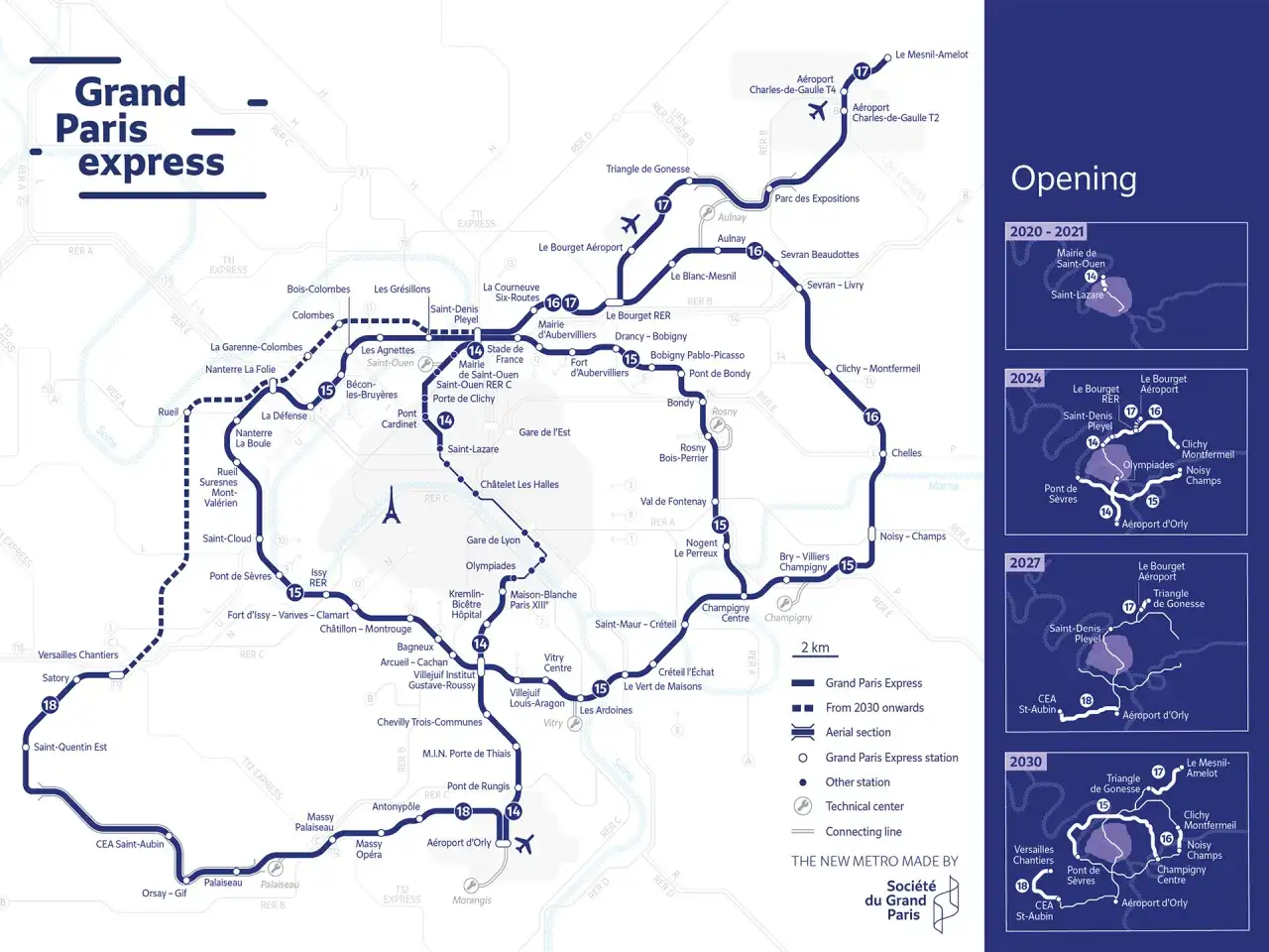 Mapa Grand Paris Express pokazuje, ile linii metra ma Paryż. Linie 14, 15, 16, 17 i 18 tworzą nową sieć.
