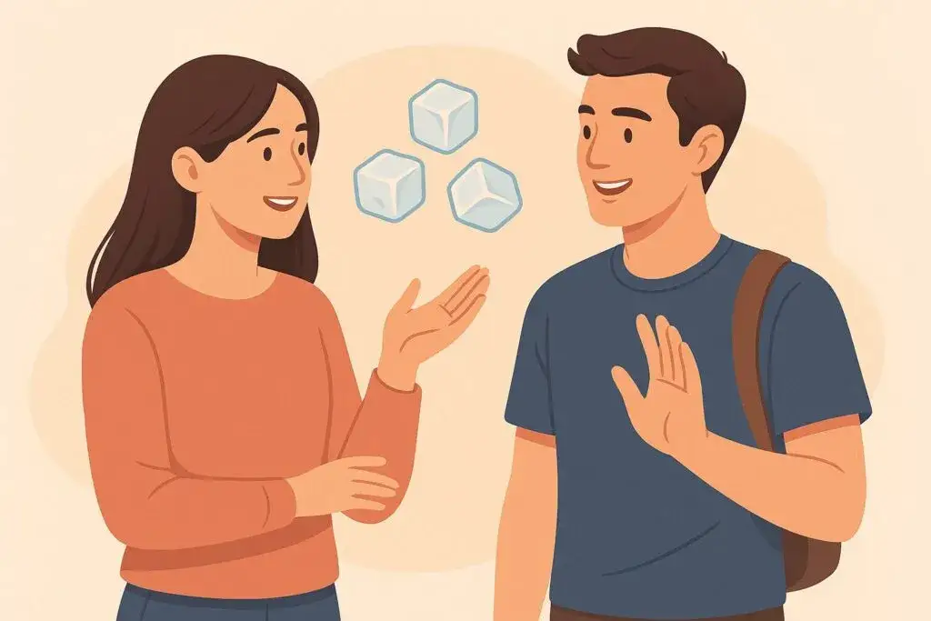 dwie osoby śmiejące się podczas rozmowy, przełamujące lody