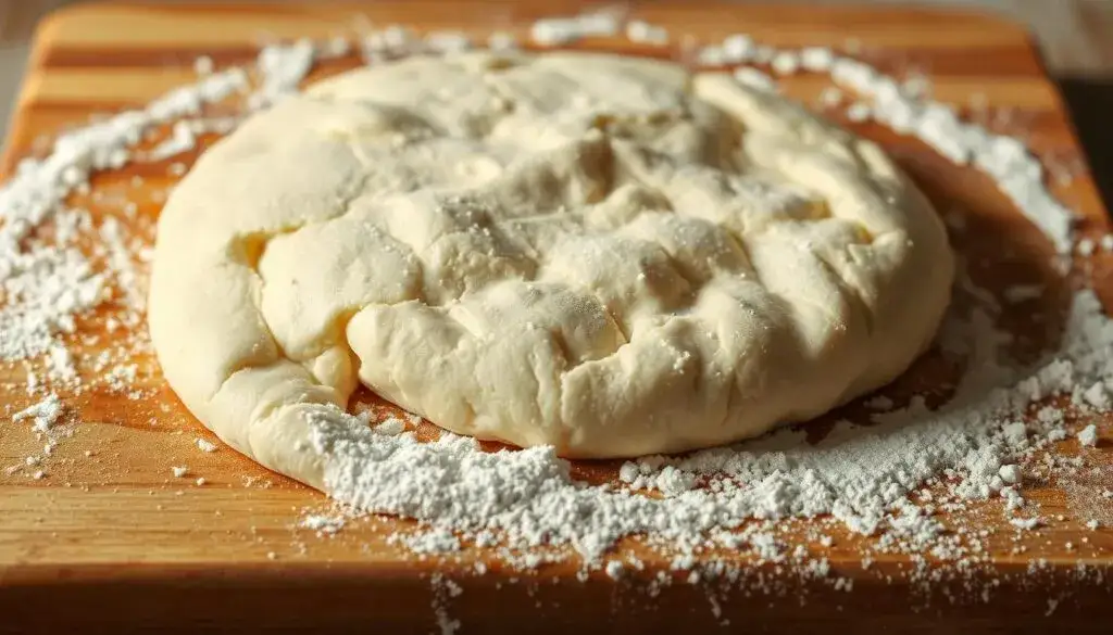 kobieta ratująca twarde ciasto na pizzę, delikatne zagniatanie