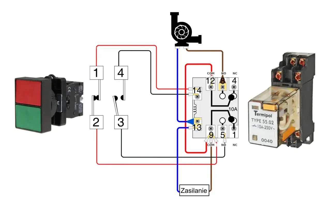 schemat działania przekaźnika COM NO NC
