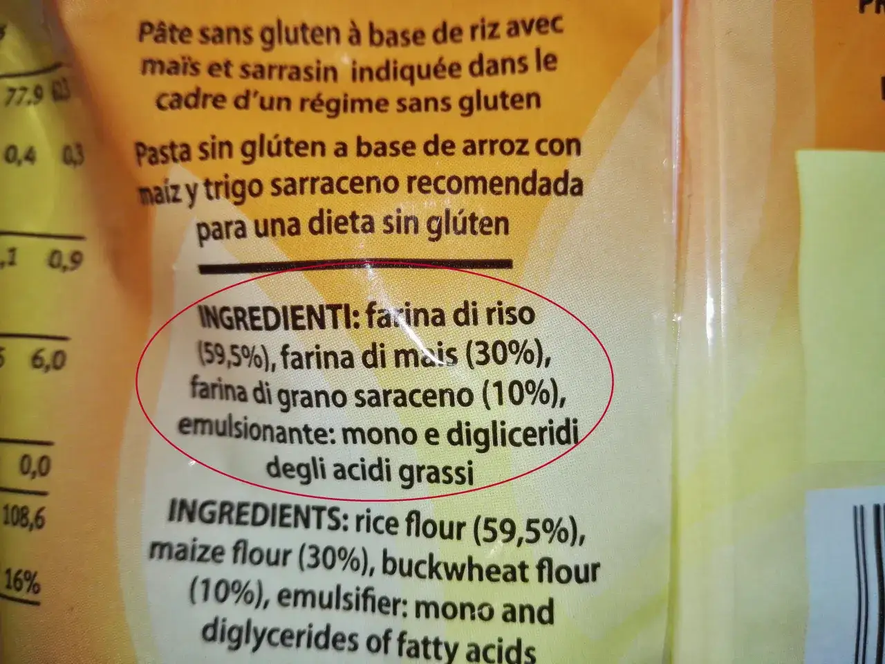diversi tipi di pasta senza glutine ingredienti