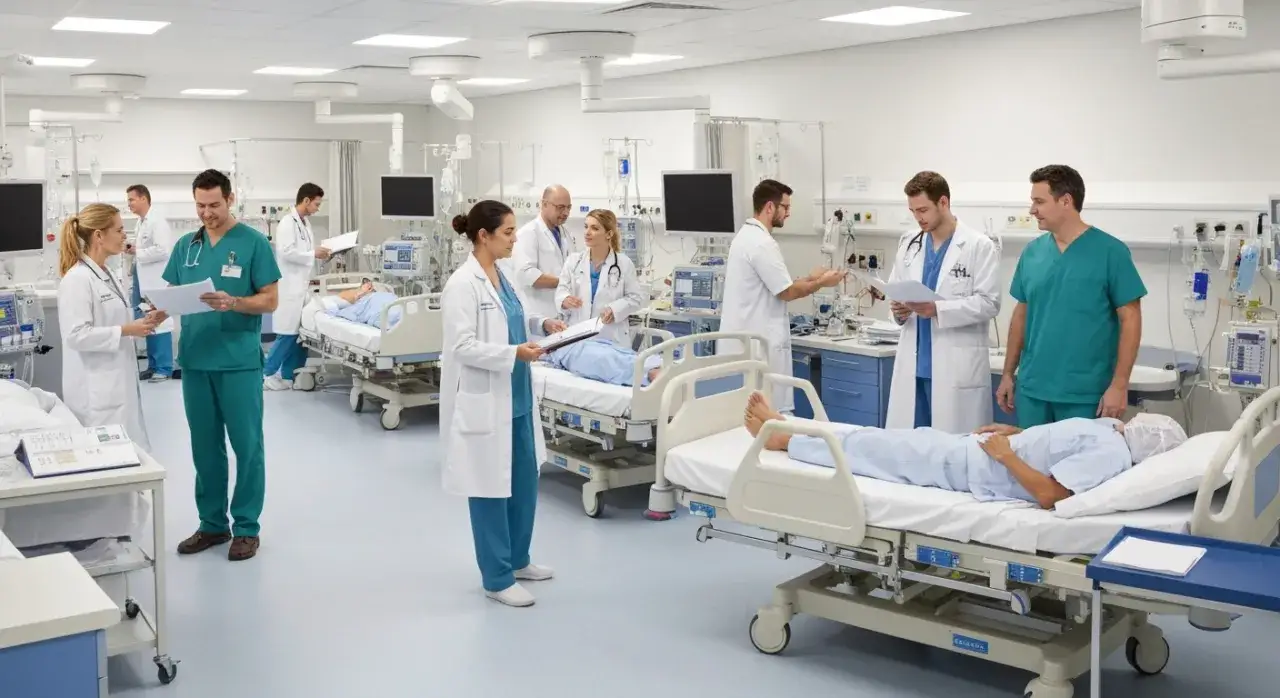 Lekarz rezydent podczas pracy w szpitalu