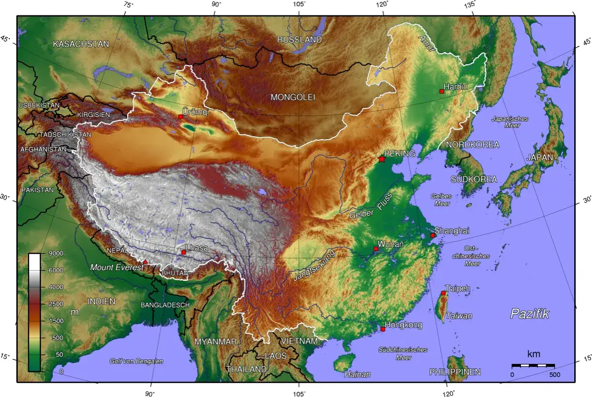 Mapa występowania pand wielkich w Chinach
