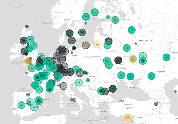 Mapa elektrowni jądrowych w Europie