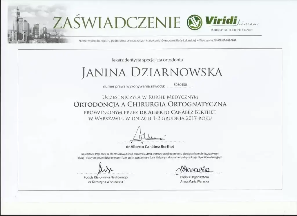 dyplom specjalisty ortodonty