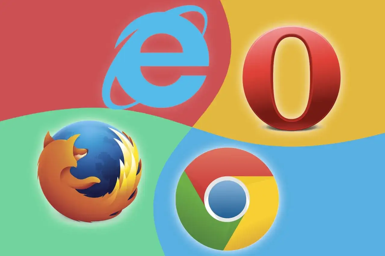 Ikony przeglądarek internetowych Google Chrome, Mozilla Firefox, Microsoft Edge, Apple Safari, Opera