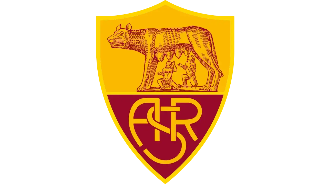 Herb AS Roma, słynnego klubu piłkarskiego z Rzymu, z wilczycą karmiącą Romulusa i Remusa.