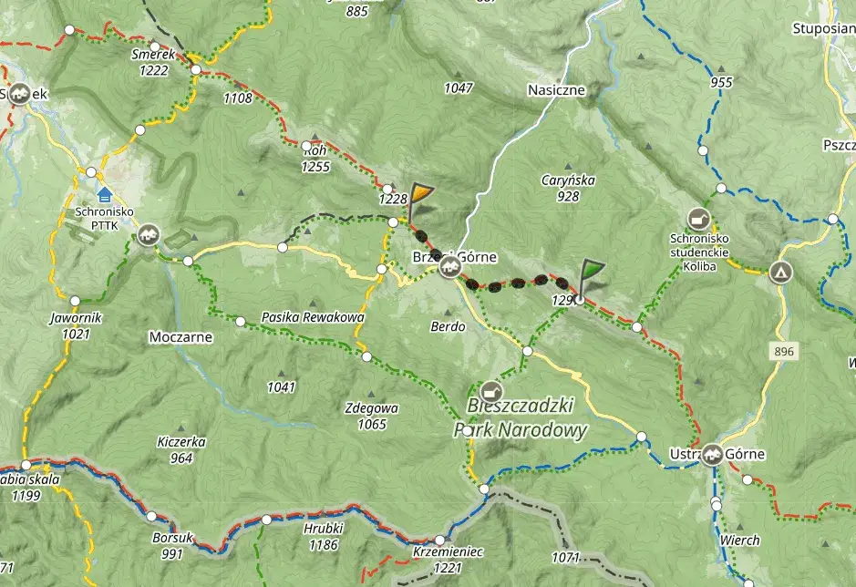 Mapa szlaków turystycznych Bieszczady Jaworzec