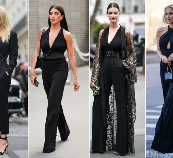 Kobieta w eleganckim kombinezonie z marynarką na wesele