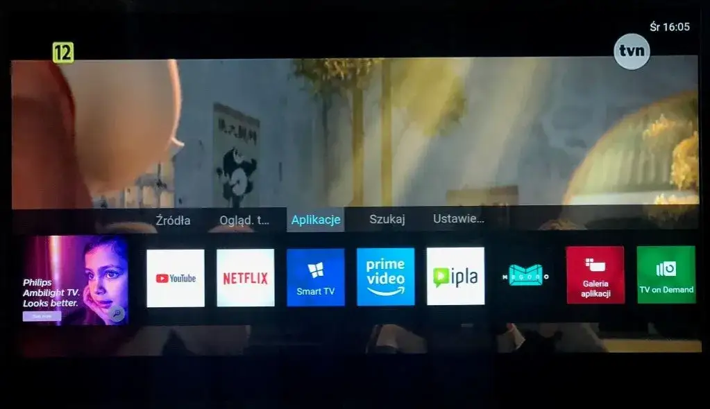 Interfejs galerii aplikacji Saphi TV