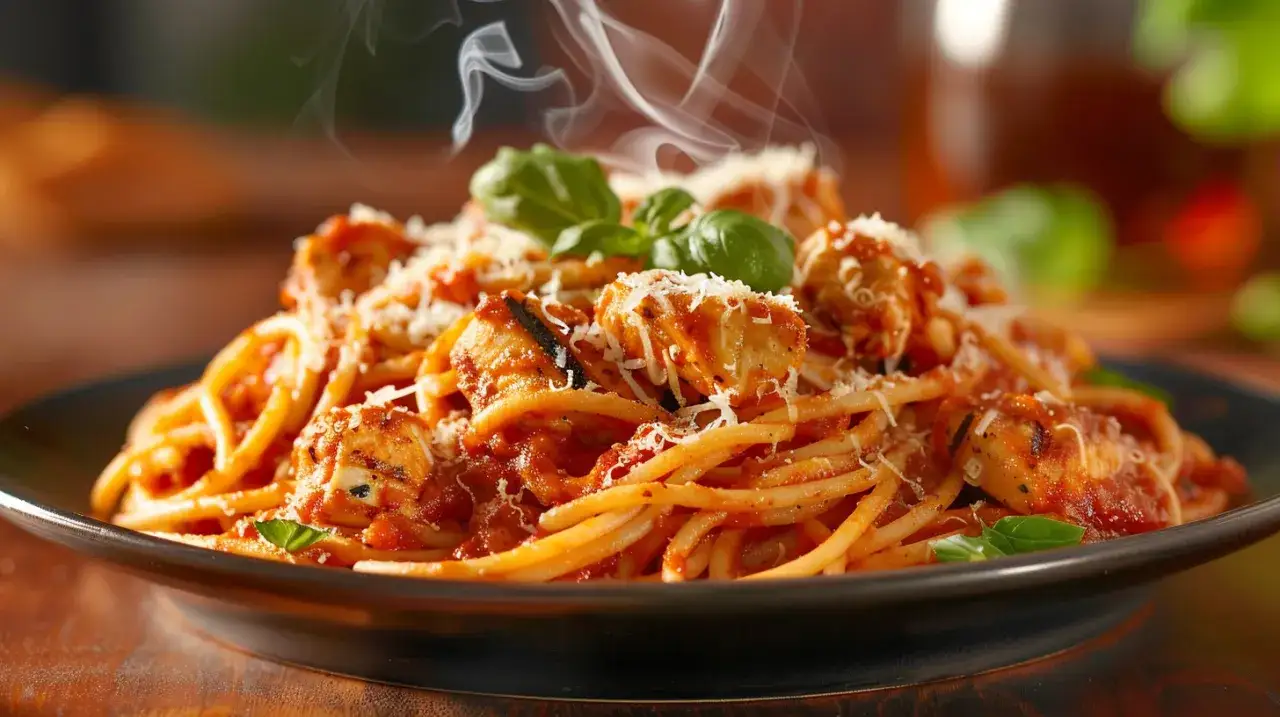 Zdjęcie Makaron z sosem pomidorowym i kurczakiem: znany smak w innej odsłonie