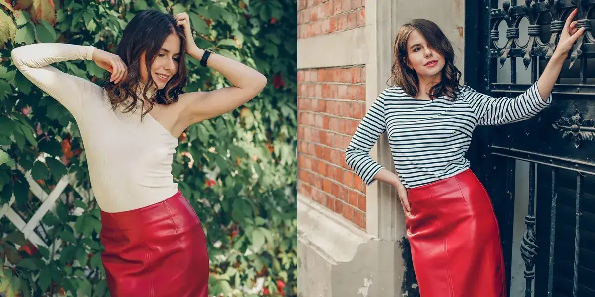 czerwona sp&oacute;dnica bluzka w paski, czerwona sp&oacute;dnica bluzka w grochy, czerwona sp&oacute;dnica bluzka w kwiaty