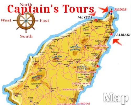 Mapa Rodos z zaznaczonymi atrakcjami