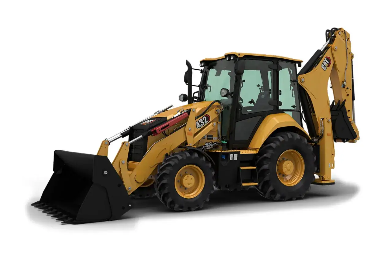 Żółta koparko-ładowarka CAT 432, idealna do prac budowlanych. Zastanawiasz się, jaką koparko ładowarkę kupić? Ta maszyna to świetny wybór.