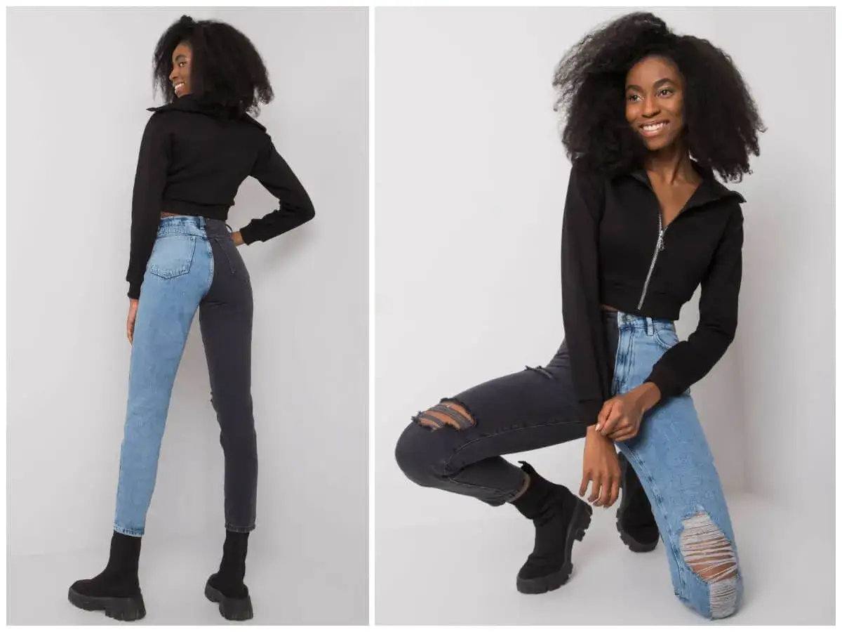 Stylizacje czarna bluza jeansy r&oacute;żne fasony