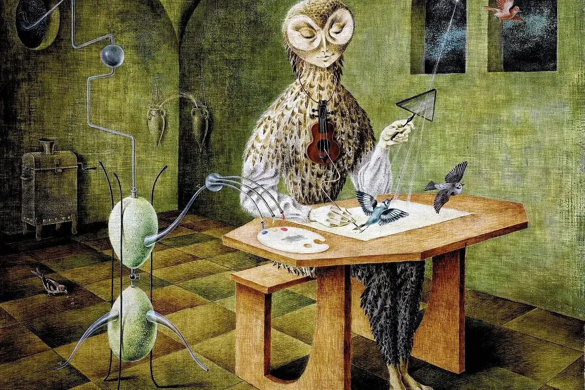 Sowa-artysta tworzy ptaki, co jest kwintesencją surrealizmu w literaturze. Dziwne mechanizmy i latające stworzenia budzą wyobraźnię.