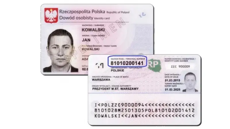 dokument tożsamości z widocznym numerem PESEL