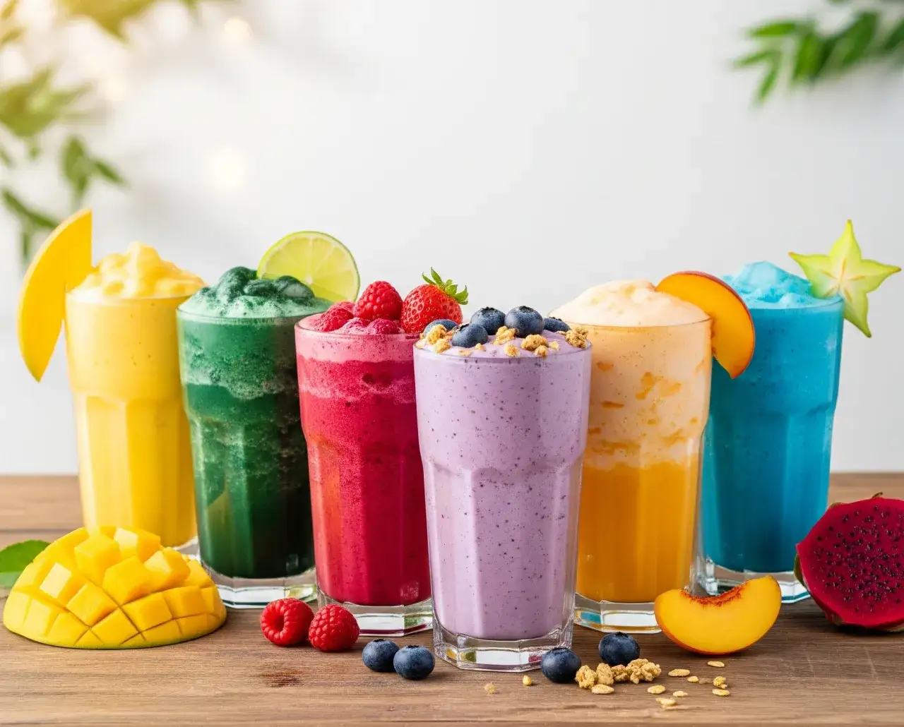 Różne rodzaje koktajli białkowych w szklankach