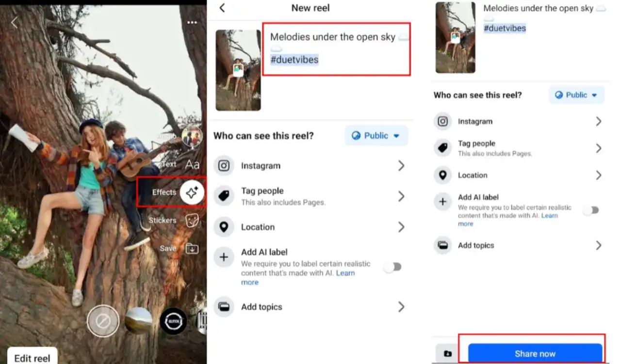 Jak dodać rolkę na Facebooku: edytuj wideo, dodaj efekty, opisz je i udostępnij.