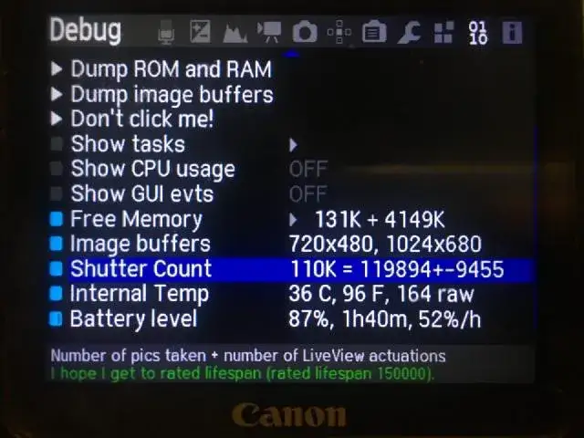 Aplikacja ShutterCount interfejs