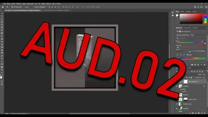 Interfejs Adobe Photoshop z zaznaczonym menu transformacji