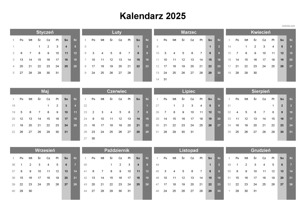 kalendarz 2025 z zaznaczonymi datami wypłat