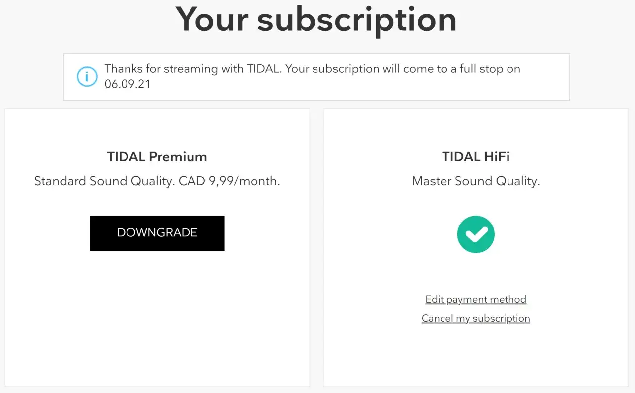 tidal anulowanie subskrypcji metody płatności