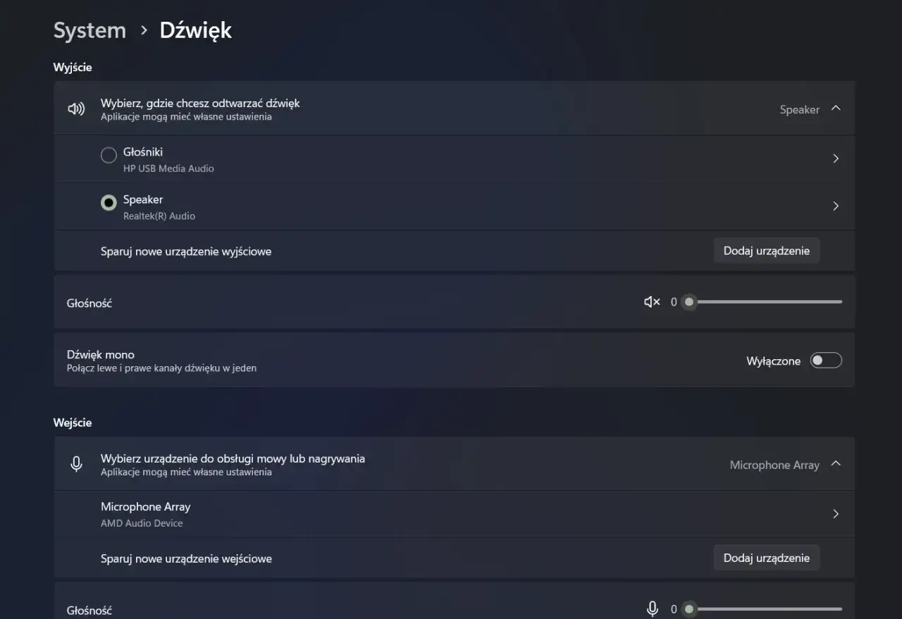 Ustawienia dźwięku w systemie Windows. Wybierz urządzenie wyjściowe i dostosuj głośność, aby podgłośnić laptopa.