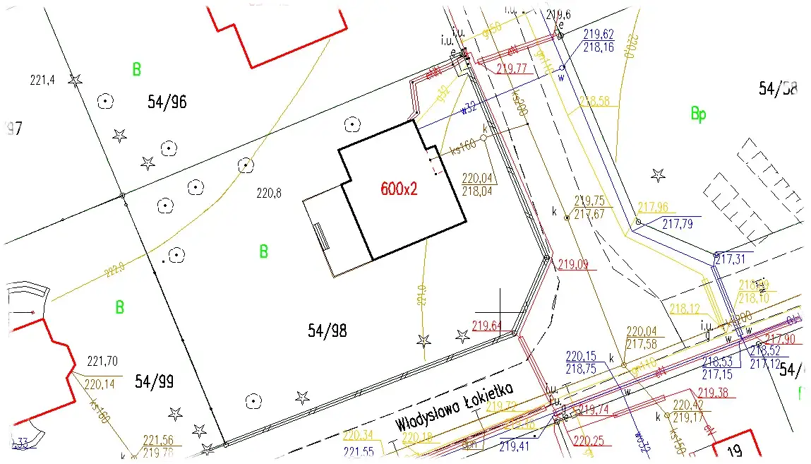 Mapa ewidencyjna działki z zaznaczonymi granicami