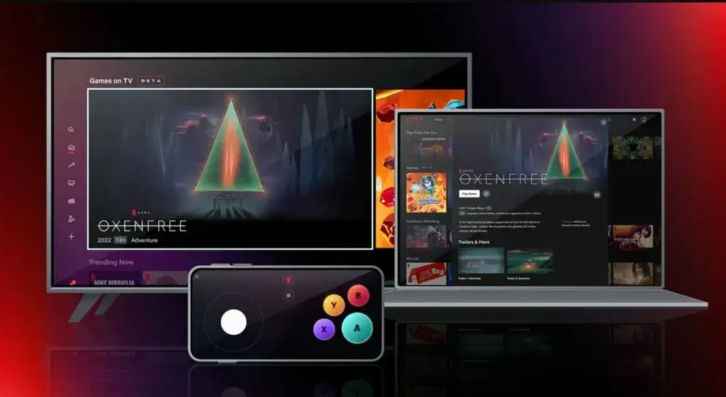 Osoba grająca w grę Netflix na telewizorze za pomocą smartfona jako kontrolera