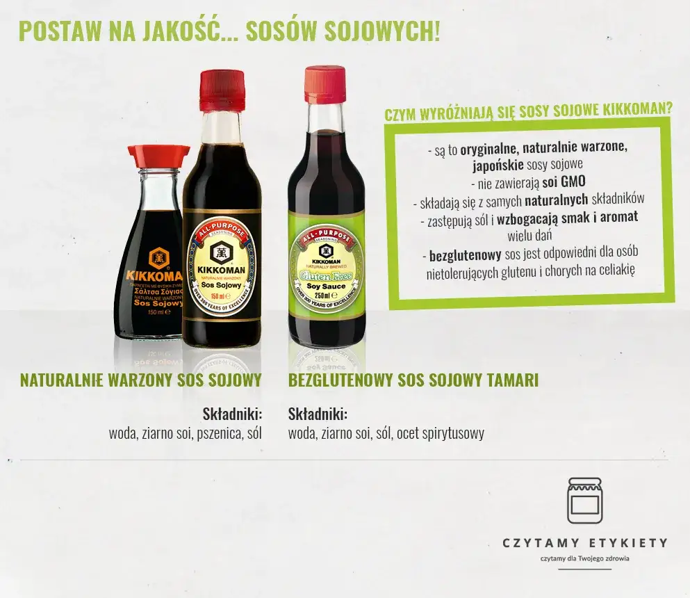 r&oacute;żne rodzaje sos&oacute;w sojowych etykiety